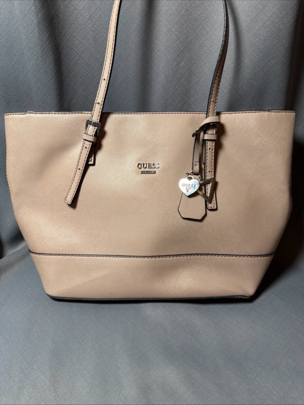 GUESS Taupe Tote with Heart Charm